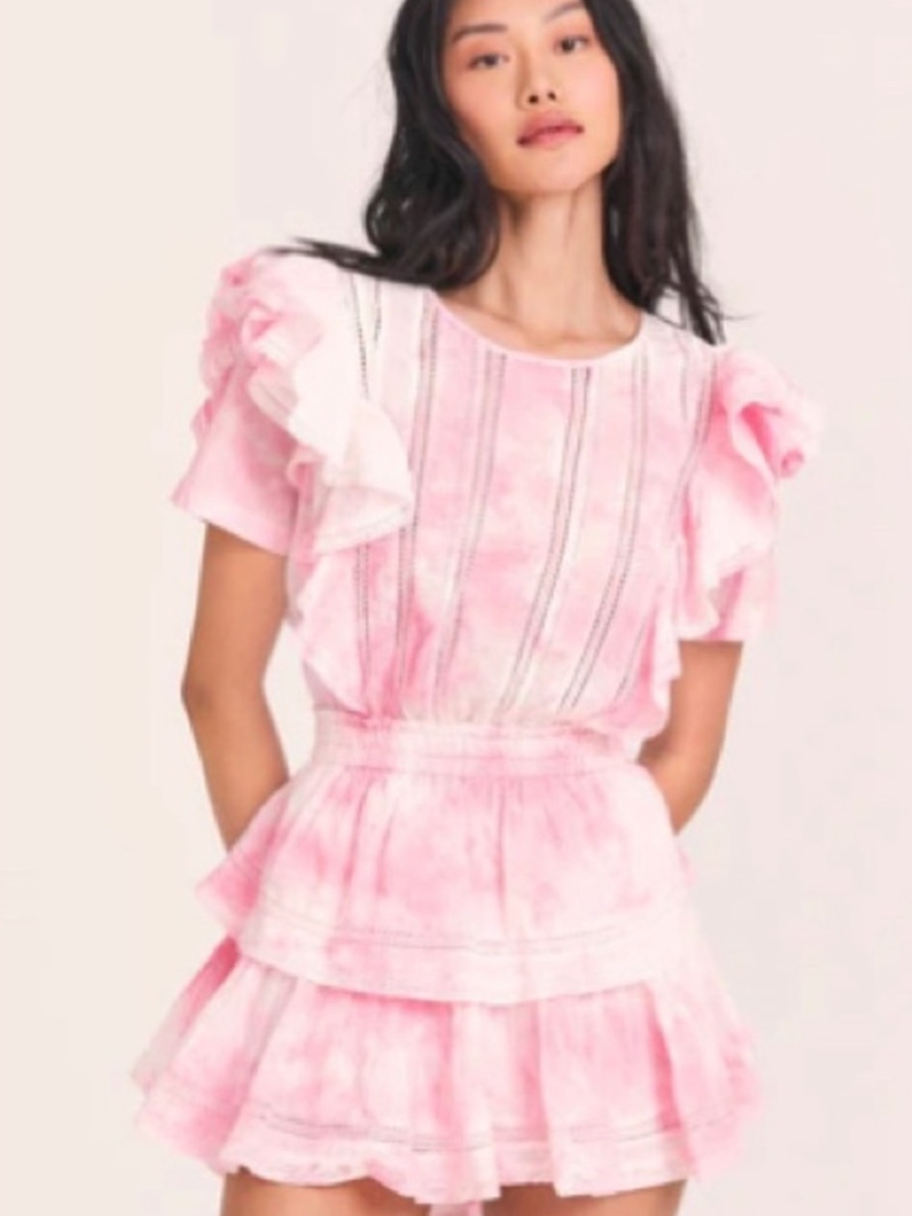 LoveShackFancy Pink Ruffle Tiered Mini Dress